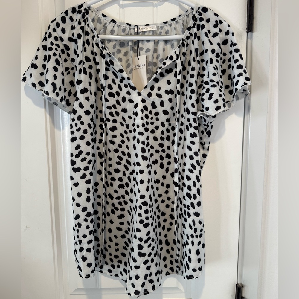 SimpleFun Black and White Polka Dot Blouse NWT